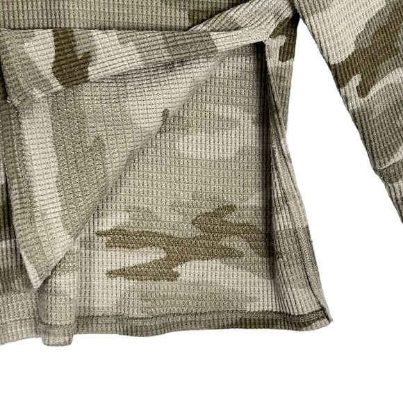 American Eagle V Neck Sweater Sz L Side Slits Camo Olive Green Waffle Knit Boho - Picture 4 of 8